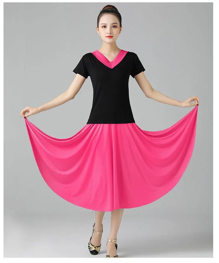 Plus Size Elegant Plus Size Women's Long Dress For Dancing And Commuting Stylish Square Dance Skirt With Wide Hemline For Soc...
