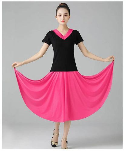 Plus Size Elegant Plus Size Women's Long Dress For Dancing And Commuting Stylish Square Dance Skirt With Wide Hemline For Soc...