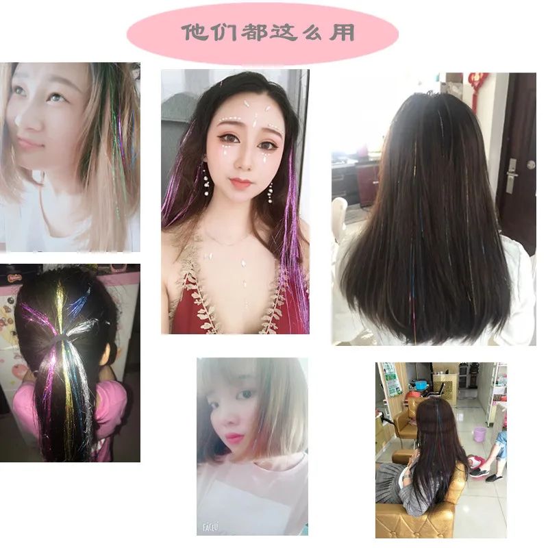 Hair Tinsel Kit With Tool 4200 strands Fairy Tinsel Hair Extensions 12 Color Sparkling Shiny Heat Resistant Highlights Glitter