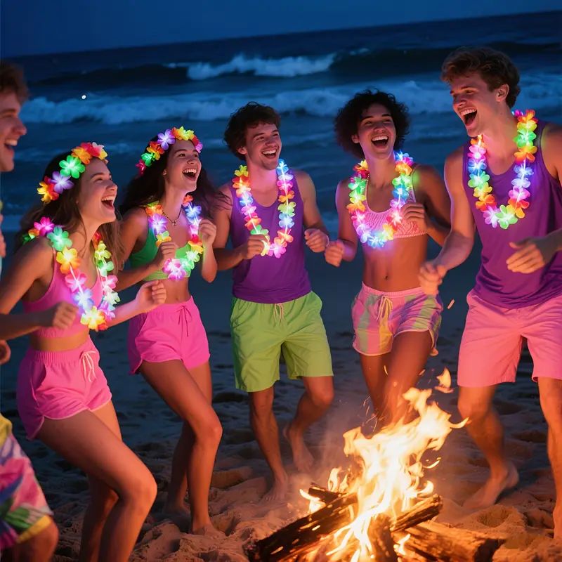 5-20pcs LED Hawaii Leis Flower Wreath glow Necklace Glow in the dark suitable for birthday wedding carnival party