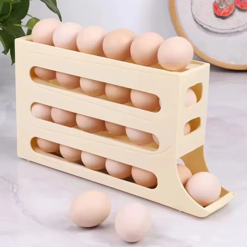 Caixa de Armazenamento de Ovos para Geladeira, 4 Camadas, Rolamento Automático, Suporte para Ovos, Dispenser de Ovos para Geladeira, Organizador de Geladeira