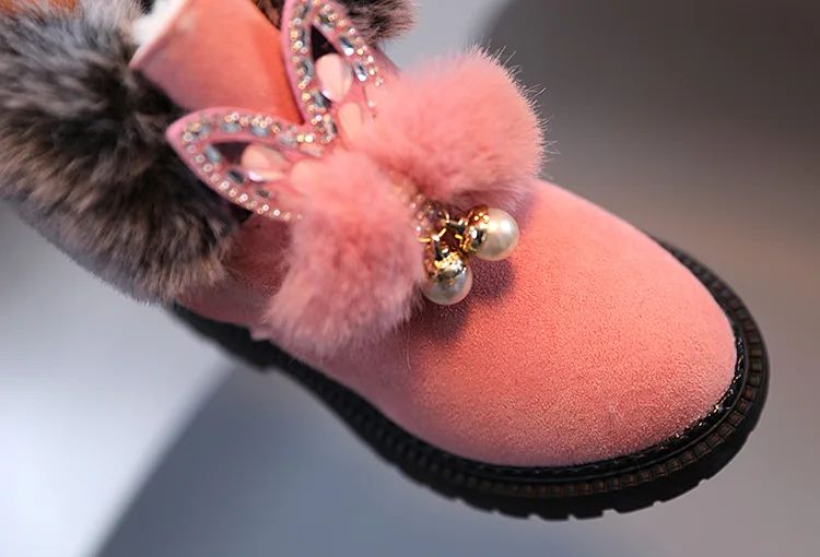 Winter Girls Boots Princess Snow Boots Leather Sport Shoes For Girl Children Warm Boots Fashion Soft Bottom Kids Sneakers