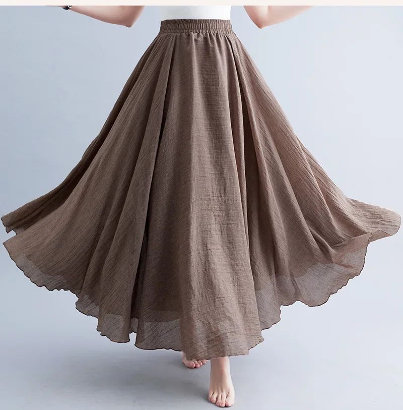 Fashion Solid Cotton Linen Women Skirts Maxi Elegant Harajuku Saia Casual Loose Long Skirt Ladies Clothes Faldas Ropa Mujer