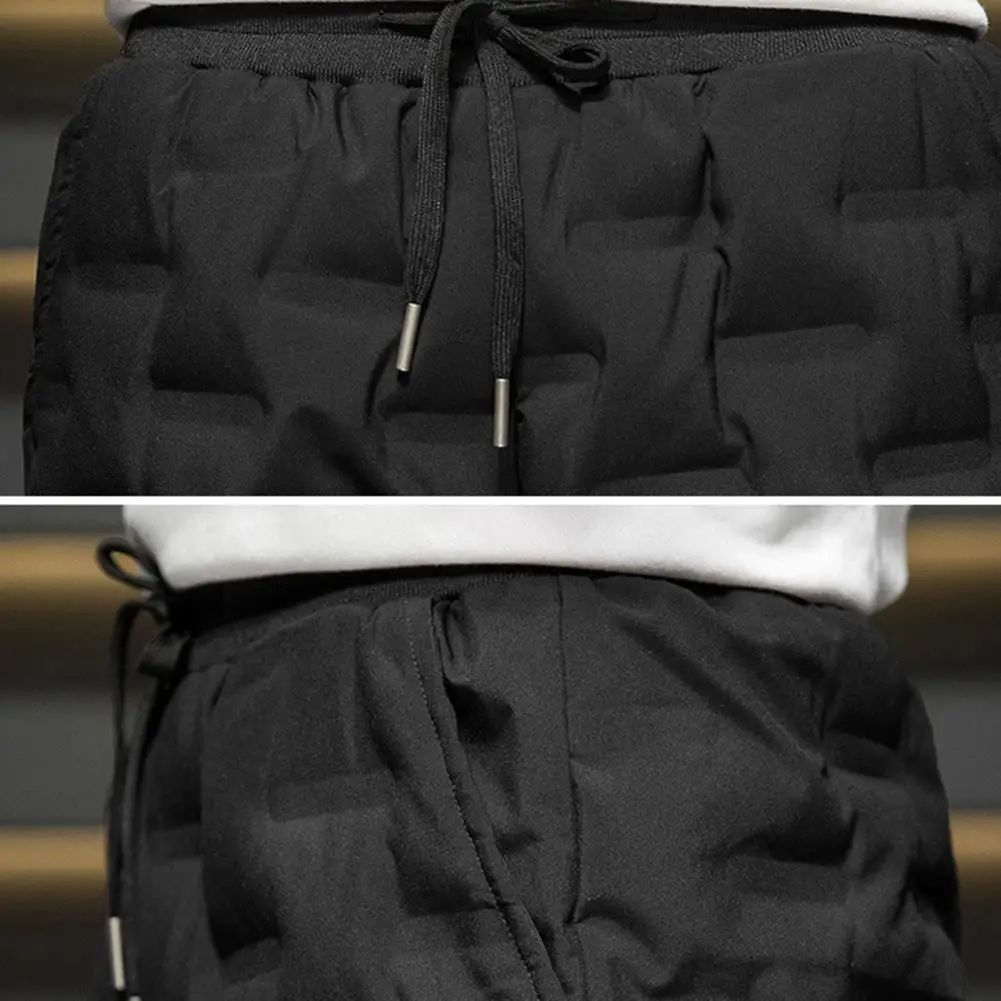 Men Autumn Winter White Duck Down Padded Thermal Sweatpants Elastic Waist Drawstring Pockets Thickened Joggers Pants Streetwear