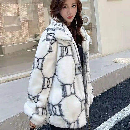 Ladies Thickened Cotton Lamb Fur Jacket Korean Style Winter Outerwear Loose Versatile Trendy Coat Warm Comfortable Soft Material