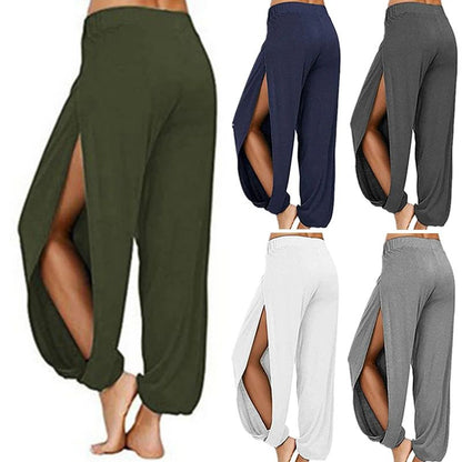 Summer High Slit Haren Pants for Women Sports Yoga Pants Solid Loose Hippie Harem Wide Leg Pants Trousers