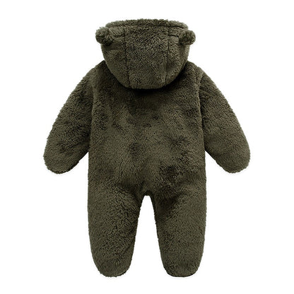 0-12M Baby Plush Warm Jumpsuits Boys Girls Long Sleeve Hooded Zipper Romper Newborn Infant Fall Winter Clothes
