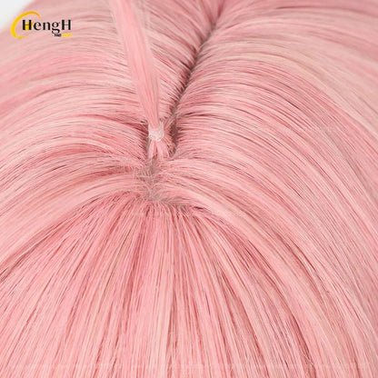 Pronta Entrega Anya Forger Peruca Sintética Anime Curta 37cm Rosa Gradiente Perucas de Cosplay Com Acessórios de Cabelo Resistente ao Calor Perucas de Halloween