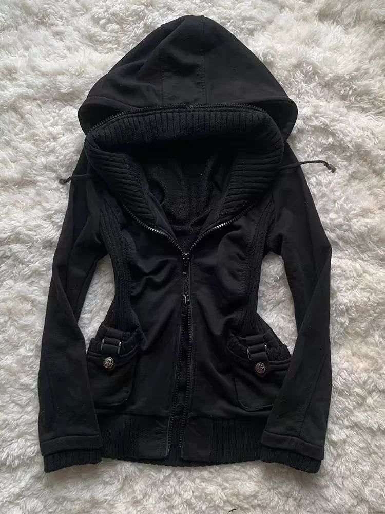 American hot girl big fur collar slim short jacket for women buckskin velvet waist slimming hooded cardigan sweatshirt