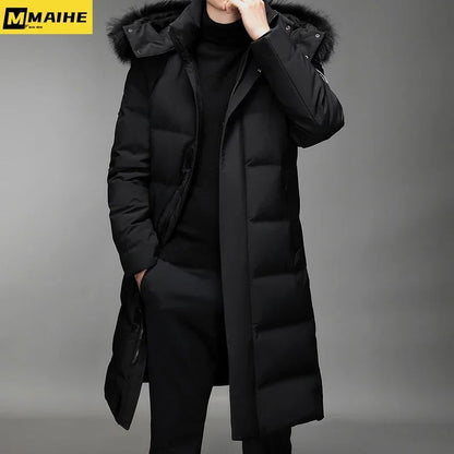 Mens Thickened Down Jacket -30 Winter Warm Down Coat 2025 New Men Fashion Long White Duck Hooded Down Parkas Snow Plus Size 5XL