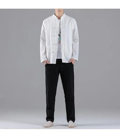 Chinese Style Linen Shirt with Button Design Cotton Linen Spring Autumn New Style Men's Retro Shirt Casual Summer Top