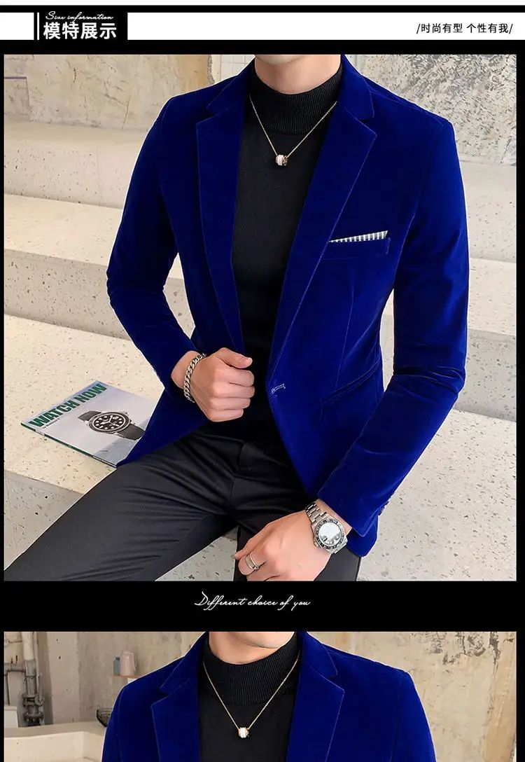 Mens Blazer Men's Fashion Business Corduroy Shirt Gentleman British Style Casual Slim-fit Wedding Work  Mens Blazer Jacket  5XL