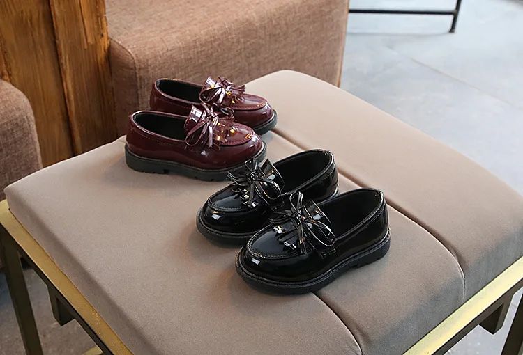 Children Tassel Princess Shoes School Party Wedding Dress Mary Jane PU Leather Shoes Girls Breathable Anti-skid Slip on Shoes