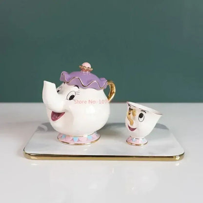 Disney Teapot Cute Cartoon Beauty And The Beast Coffee Pots Mug Mrs Potts Chip Cup Tea Cup Pots One Tea Set Droshipping Desk Gif