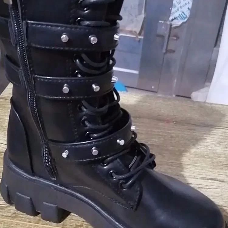 Women's Autumn Uk Style Boots Mid-high Heels Punk Attitude Independent Standing Long Tube Knight Boots Rubber Upper