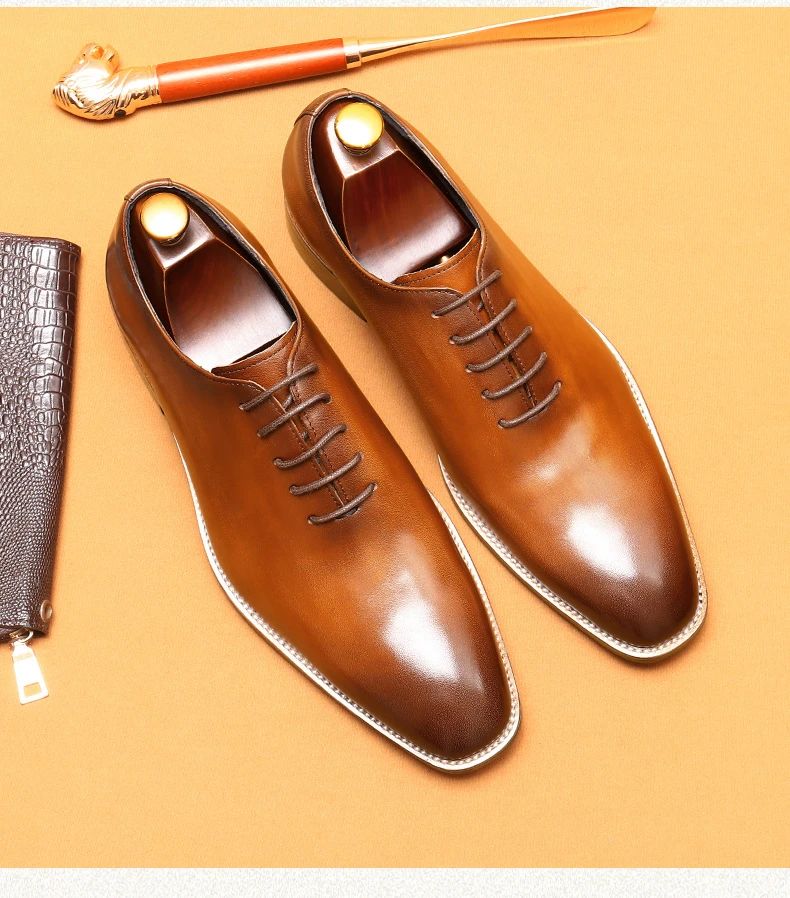 Italian Men's Formal Shoes Luxury Genuine Leather Handmade Quality Comfortable Elegant Black Wedding Social Oxfords Shoes Man