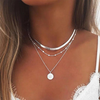 Colar de Prata Esterlina 925 com Três Camadas Redondas, Corrente Simples em Formato de Cobra, Corrente de Bolinhas, Presente para Festas, Casamentos, Joias Exquisitas Femininas
