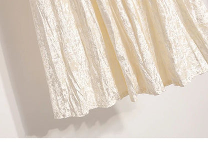 Autumn Winter Girls New A-line Velvet Skirt 2025 Plus Size Gold Velvet Half Pleated Skirt Solid Versatile High Waist Mid Skirt