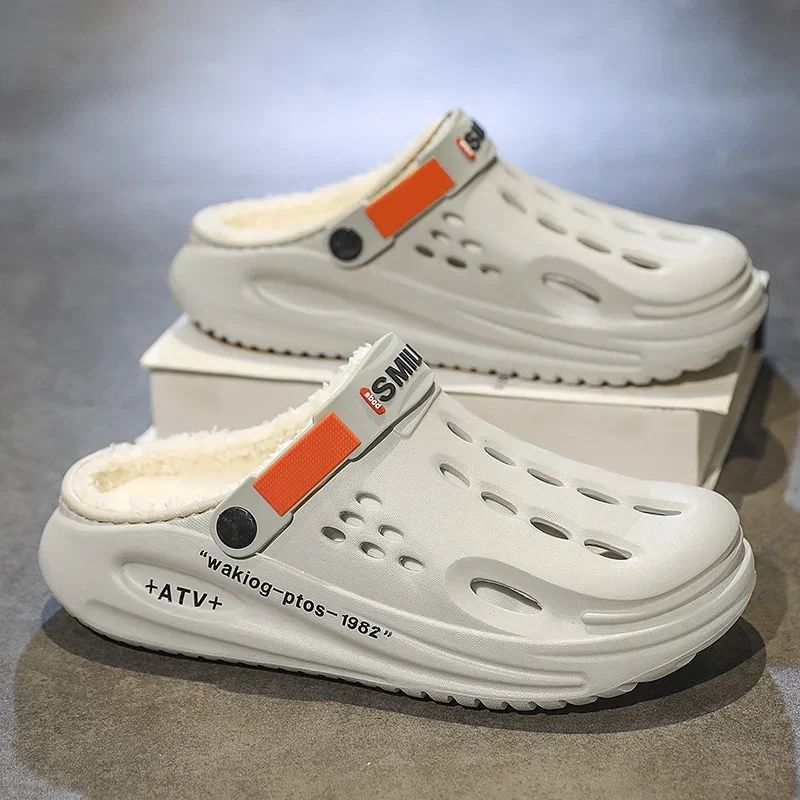 Men Cotton Slippers Winter Warm Furry Clogs Soft Indoor Bedroom Cotton Shoes EVA Fluff Slides Casual Comfortable Plush