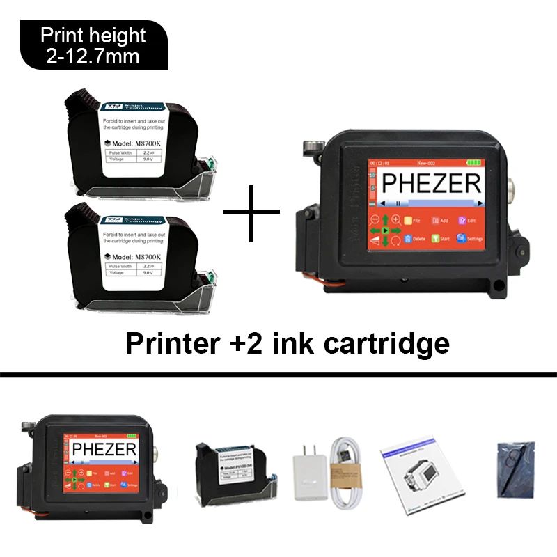 Phezer 30 Languages 12.7/25.4mm PC11Plus Mini Printer Portable Printer QR Bar Code Date Logo Expiry Date Handheld Inkjet Printer