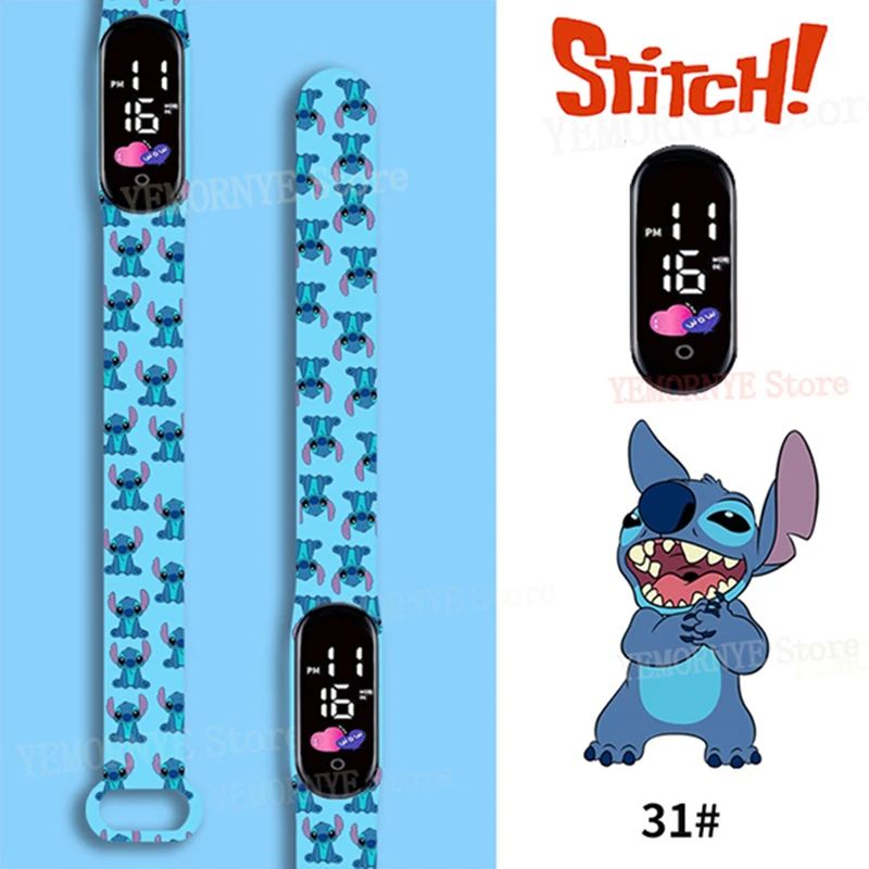 Relógios Digitais Infantis Disney Stitch Figuras de Anime LED Touch Luminoso Relógio Digital Esportivo Infantil à Prova D'Água Brinquedos de Aniversário