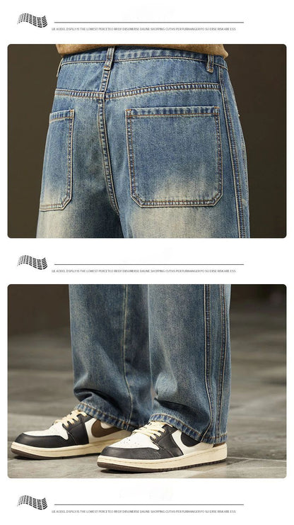 Streetwear Vintage Jeans Men's New Personality Thin Fashion Personalized Loose Trousers Casual Straight Wide Denim Pants Male