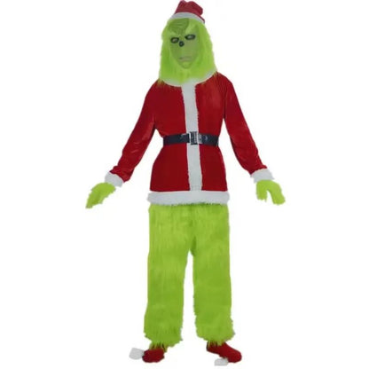 2024 New Christmas Costume Cosplay Clothes Dress Up Santa Claus Weird Green Haired Monster Grinch Party Performance Costume