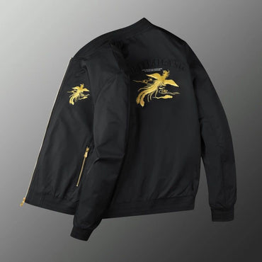 White, black men's phoenix embroidery jacket Slim youth jacket Outdoor sports trend tops Men's jackets