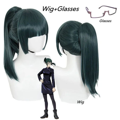 Jujutsu Kaisen Maki Zenin Cosplay Costume Maki Zenin Glasses Wig Top Skirts Full Set Maki Halloween  Party Uniform for Women Men