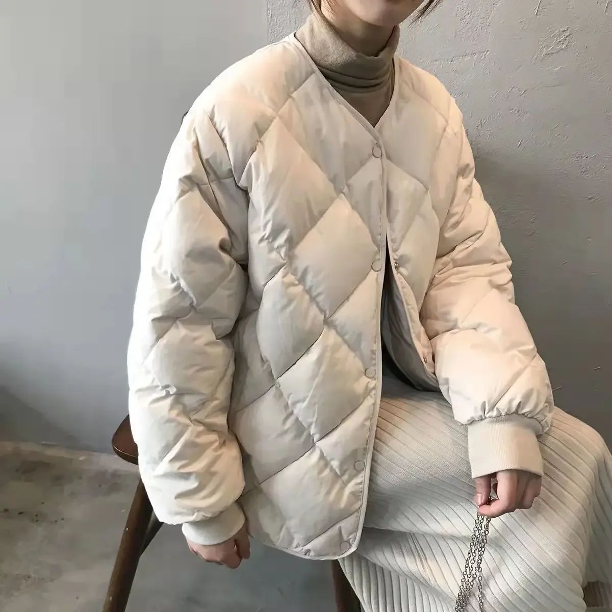 Winter Cotton-Padded Jacket for Women  Autumn New Korean Versatile Lightweight Rhombus Plaid Cotton-Padded Jacket