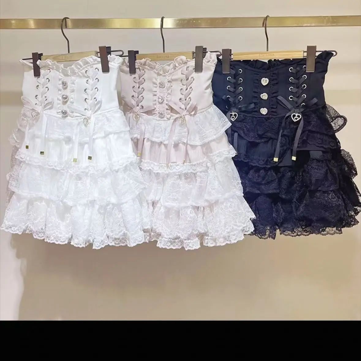 Japanese Lolita Lace Layered Skirt Women Anime High Waist Maid Style Sweet Ruffle Cake Skirt Kawaii Harajuku A-Line Mini Skirt