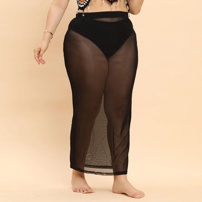 Plus Size Plus Size Beachy See through Mesh Skirt Sexy Vacation Style Women's Half Body Skirt Beach Vacation Fashion plus Siz...