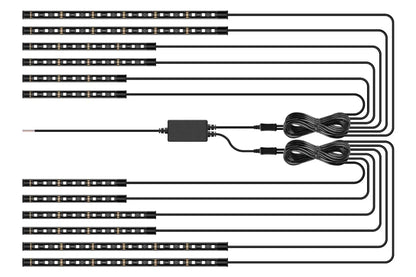 Barra de Luz Decorativa para Moto 12V com Controle Flexível e à Prova D'água, 12 LEDs RGB, Controle por Aplicativo, Luz Ambiente para Carro e Moto