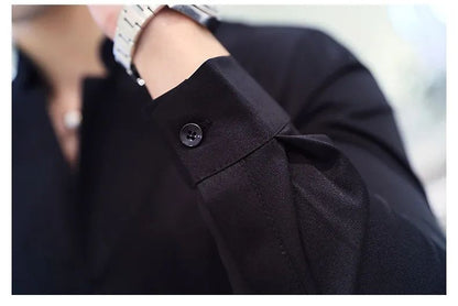 Black Men Long Sleeve Shirt, White Single Breasted Collar Stretch Shirts, Red Fashion Slim Top,Asian Size M-5XL(Korean Slim Fit)