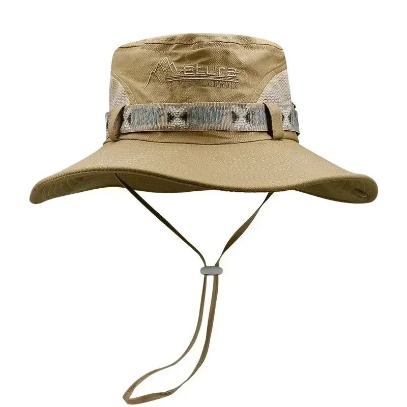 Summer Bucket Hat Outdoor UV Protection Wide Brim Panama Safari Hat Mesh Fisherman Beach Cap for Hiking Cycling Fishing Hat