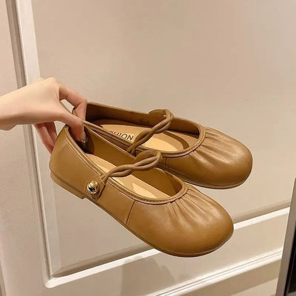 Summer 2025 Women's Flat Mary Jane Sandals Folded Beans Style Versatile Flats Fashionable French Bean Trend Ankle Cover PVC Mate