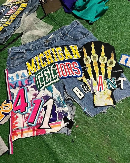 American Retro Denim Shorts Y2K Jeans Mens Womens Hip Hop Retro Graphic Vintage Blue Baggy Shorts Casual Basketball Shorts