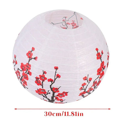 30CM Japanese Style Wedding Birthday Party Decoration Mid Autumn Festival Handheld Lantern Printed Flower Round Chinese Lantern