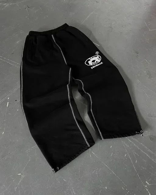 Calça Casual Bordada Cinza Y2k Camuflada Tática Funcional Masculina Feminina Premium Moletom com Cordão