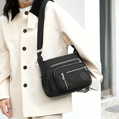 Waterproof Nylon Crossbody Bag, Multiple Pockets & Zipper Closure, Stylish Casual Shoulder Bag for Travel, Everyday Use
