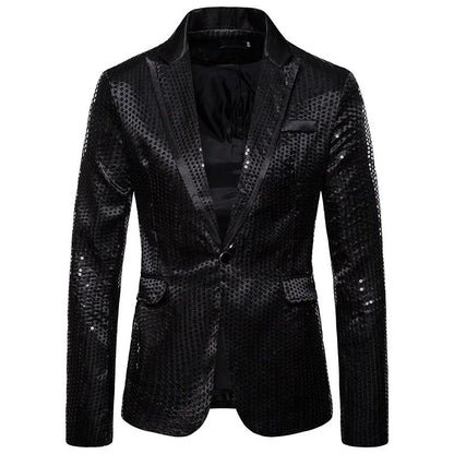 New Fashion Black Sequin Mens Shiny Suit Jacket One Button Blazer For Male Nightclub Singers Stage Dress Blazers Chaqueta Hombre
