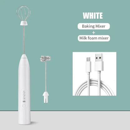 Batedor de Ovos Elétrico Recarregável USB 2 em 1 Batedor de Café Misturador de Leite Duas Cabeças Espumadores de Leite Agitador de Cozimento Utensílios de Cozinha