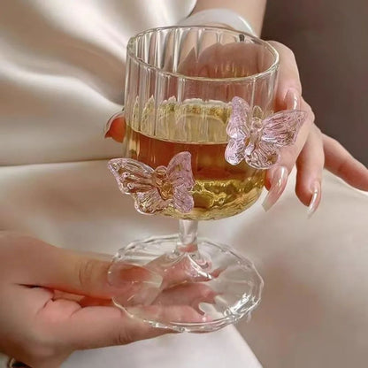 Copo de Vidro de Pé Alto Original Taça de Vinho Borboleta de Instagram Copos de Champanhe Copos Estéticos de Coquetel Presentes de Natal