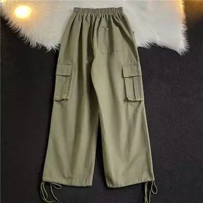Military Green Amei Kao Men's Cargo Pants Summer Japanese Style Oversize Vintage Heavy Straight-leg Casual Pants