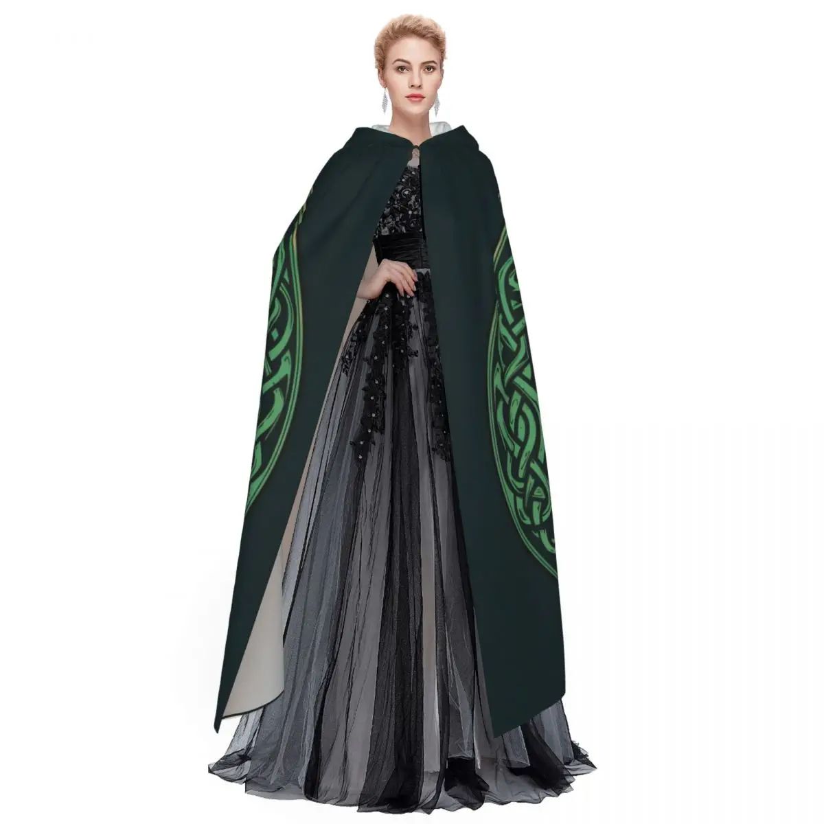 Tree Of Life Celtic Adult Cloak Cape Hooded Medieval Costume Witch Wicca Vampire Elf Purim Carnival Party