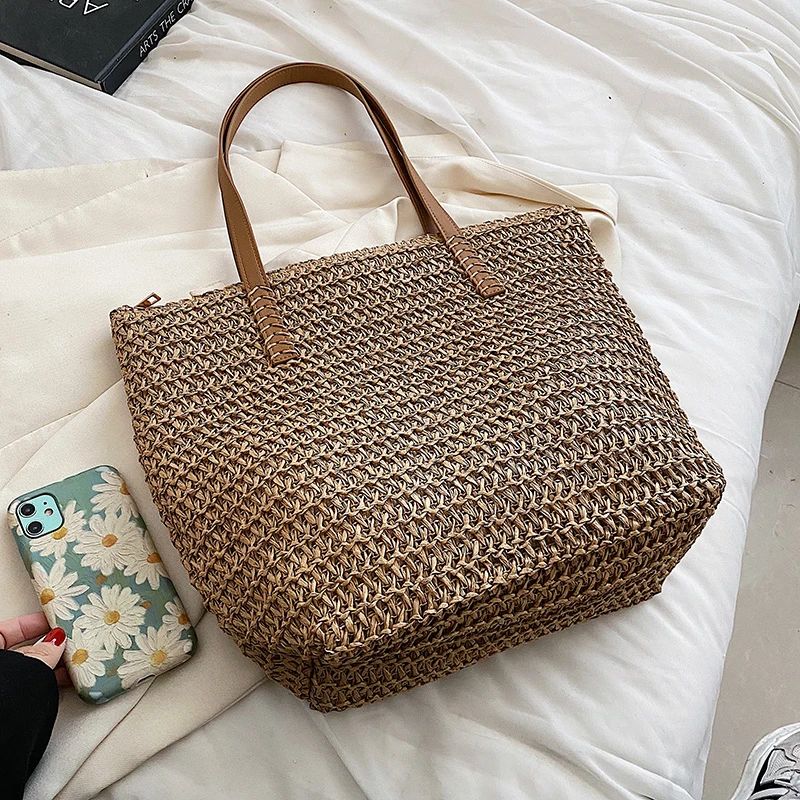 Hand-woven Women's Shoulder Handbag Bohemian Fashion Straw Beach Tote Bag Travel Shopper Weaving Shopping Bags