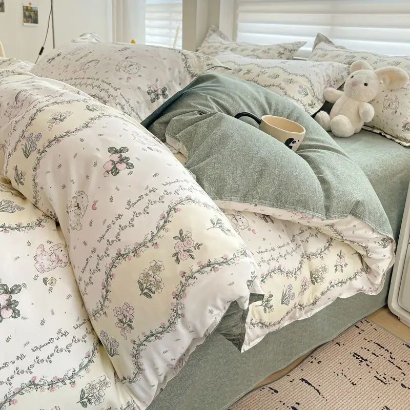 Jogo de Lençóis Florais Rosa Macio Ins Solteiro Casal Queen Capa de Edredom Lençol de Elástico Fronhas Meninas Casa Total Roupa de Cama