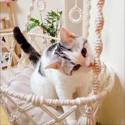 Rede para Animais de Estimação de Inverno Balanço para Gatos Cesta Suspensa de Corda de Algodão Feita à Mão para Gatos Toca Suspensa Interna para Gatinhos Ninho Pendente Suprimentos para Animais de Estimação