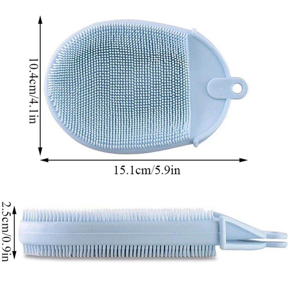 1 unidade de escova de massagem de silicone com gancho macio, esfoliante, luvas de banho, escova de limpeza para bebês, esfoliante de banho, removedor de bolhas