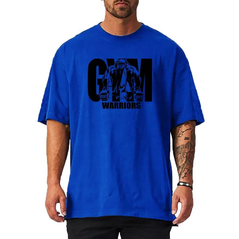 Summer Oversized Mens Cotton Loose Dropped Shoulder Fitness Summer Gym Sports Bodybuilding Short Sleeve T-shirt